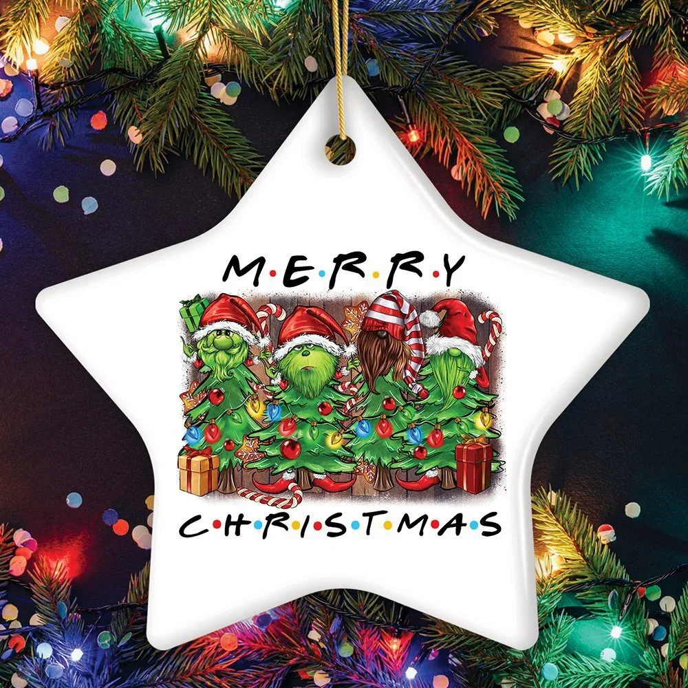 Quirky and Cute Festive Holiday Merry Christmas Ornament, Ceramic Tree Decorati